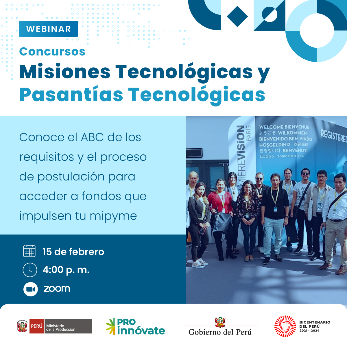 Webinar informativo de los concursos de Misiones Tecnológicas y Pasantías Tecnológicas de ProInnóvate